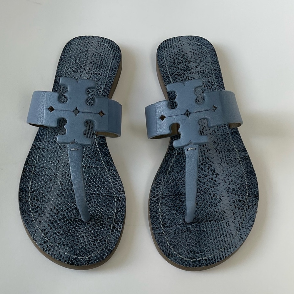 Tory Burch ocean mist Moore Flat Thong north leather size 7 -flip flop sandals - Picture 8 of 11